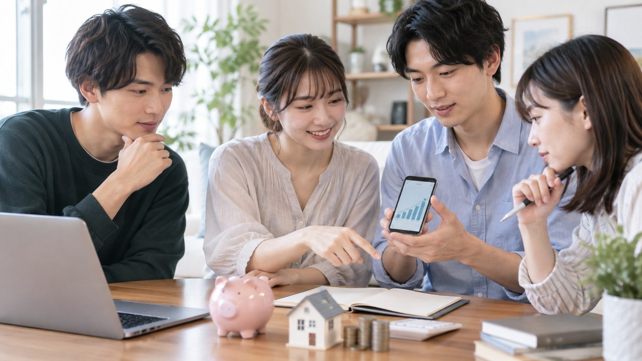 将来のお金と資産形成について話し合う若い世代