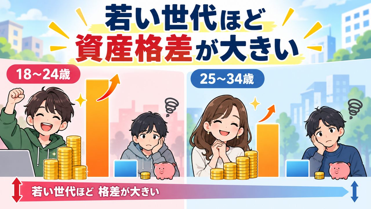 若い世代ほど金融資産の格差が大きいことを示す図