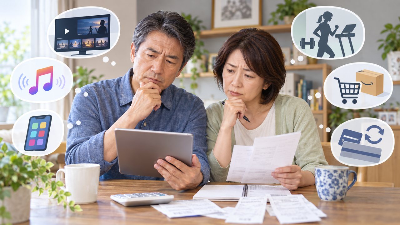 サブスクリプション契約を夫婦で棚卸しする様子