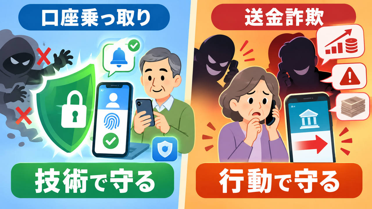 口座乗っ取りは技術で守り送金詐欺は行動で守る違い