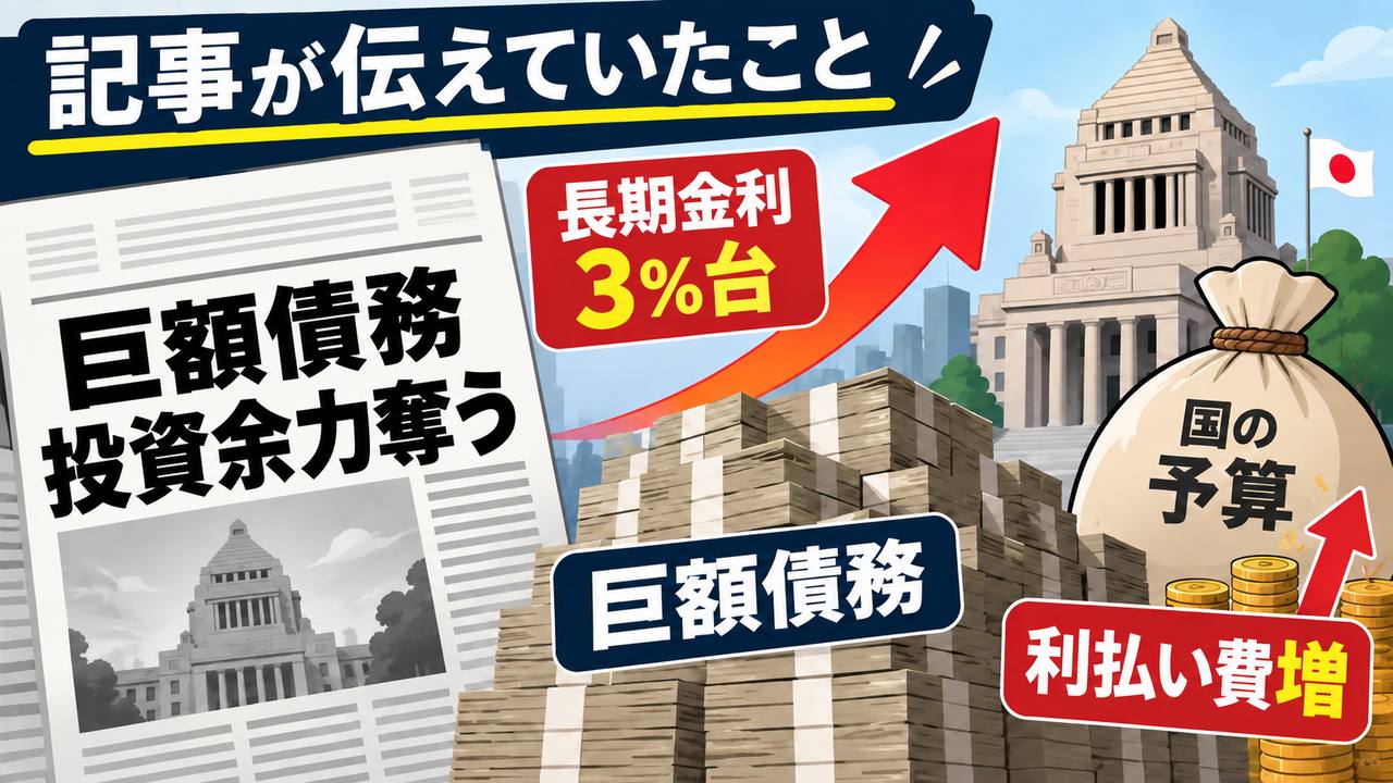新聞記事が強調した巨額債務と金利上昇、利払い費の増加