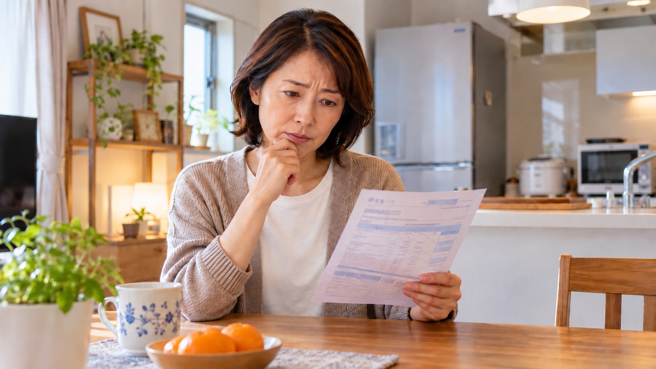 家庭の電気料金の明細を確認する女性