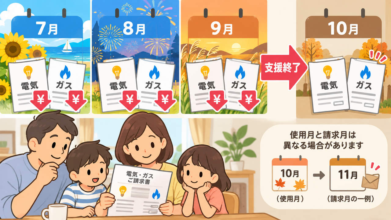7月から9月の電気・ガス料金支援と10月の支援終了、使用月と請求月の違い