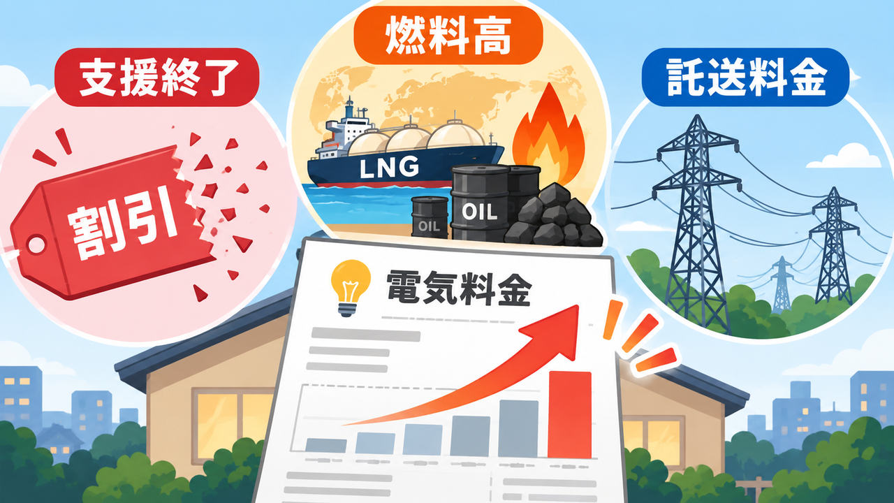電気料金を押し上げる支援終了、燃料高、託送料金の三つの要因