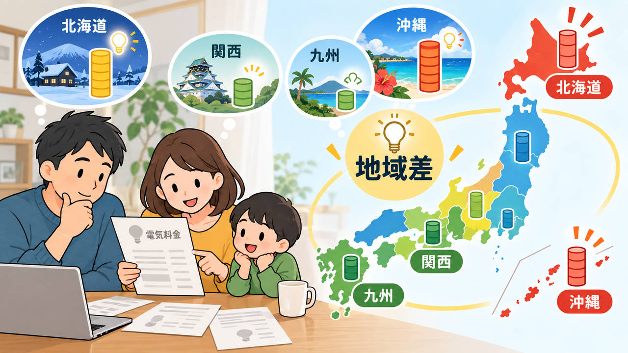 北海道、関西、九州、沖縄など地域によって異なる電気料金