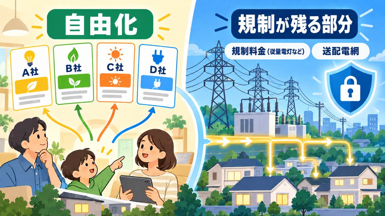 電力小売の自由化と地域独占で国の規制を受ける送配電事業