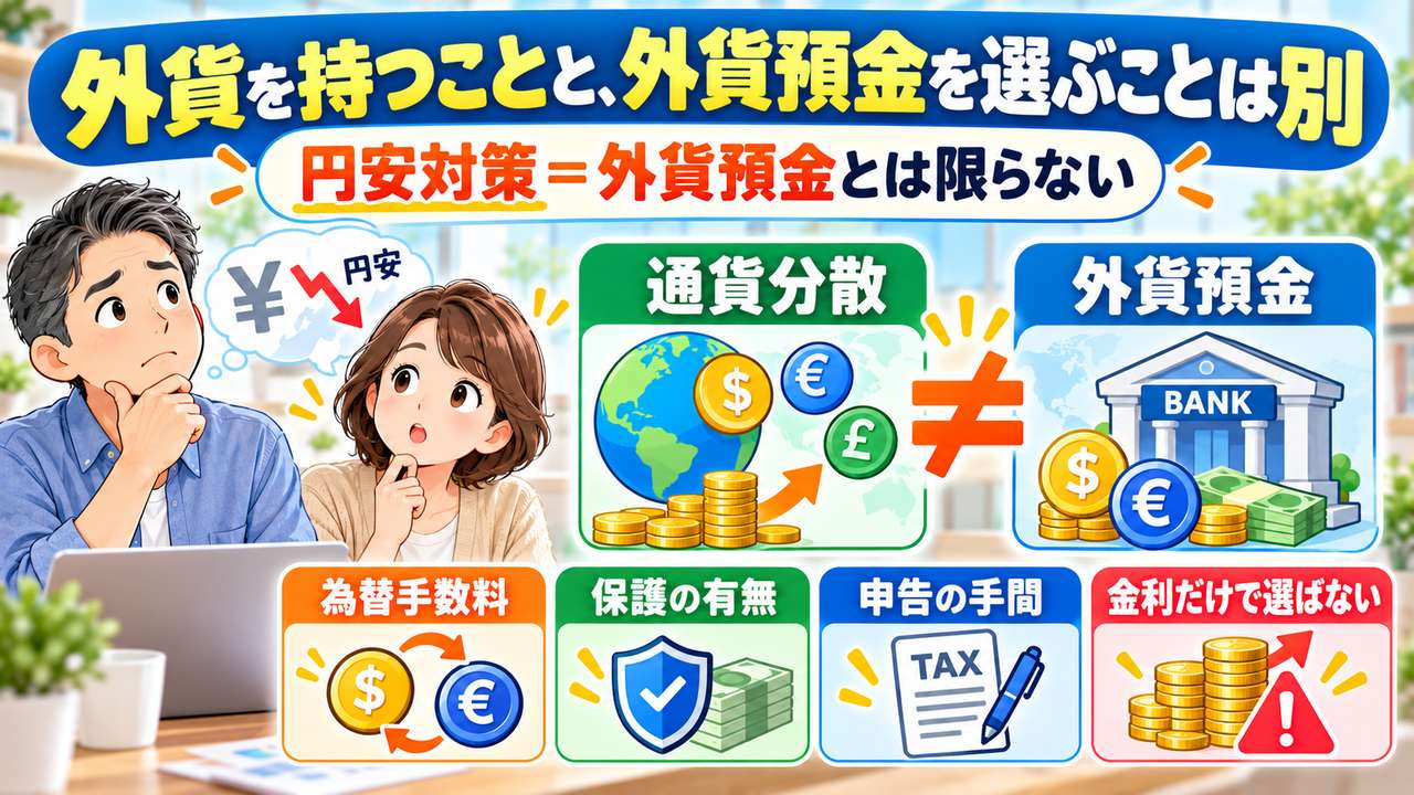 外貨を持つ目的と外貨預金という商品の選択を分けて考える図