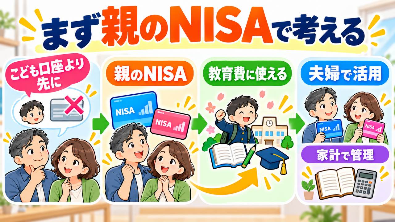 子ども名義の口座を急いで作る前に、親のNISAで教育費を準備できないか考える図