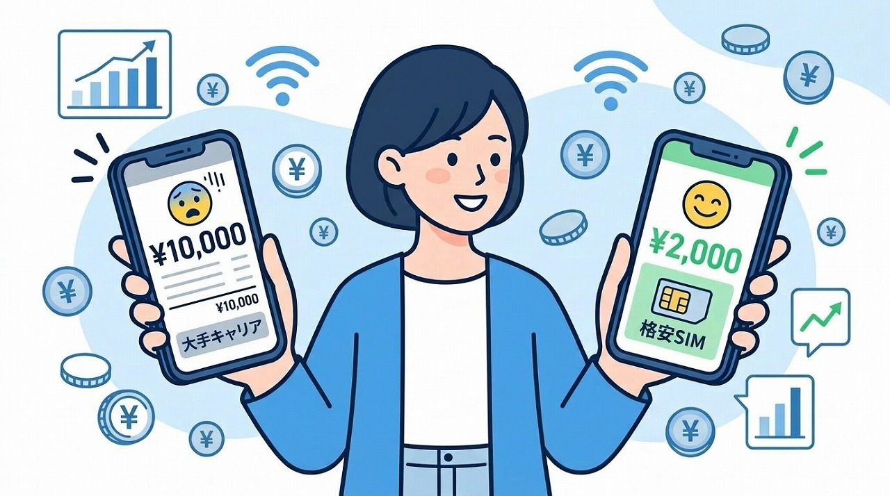 スマホ・通信費見直しのイラスト